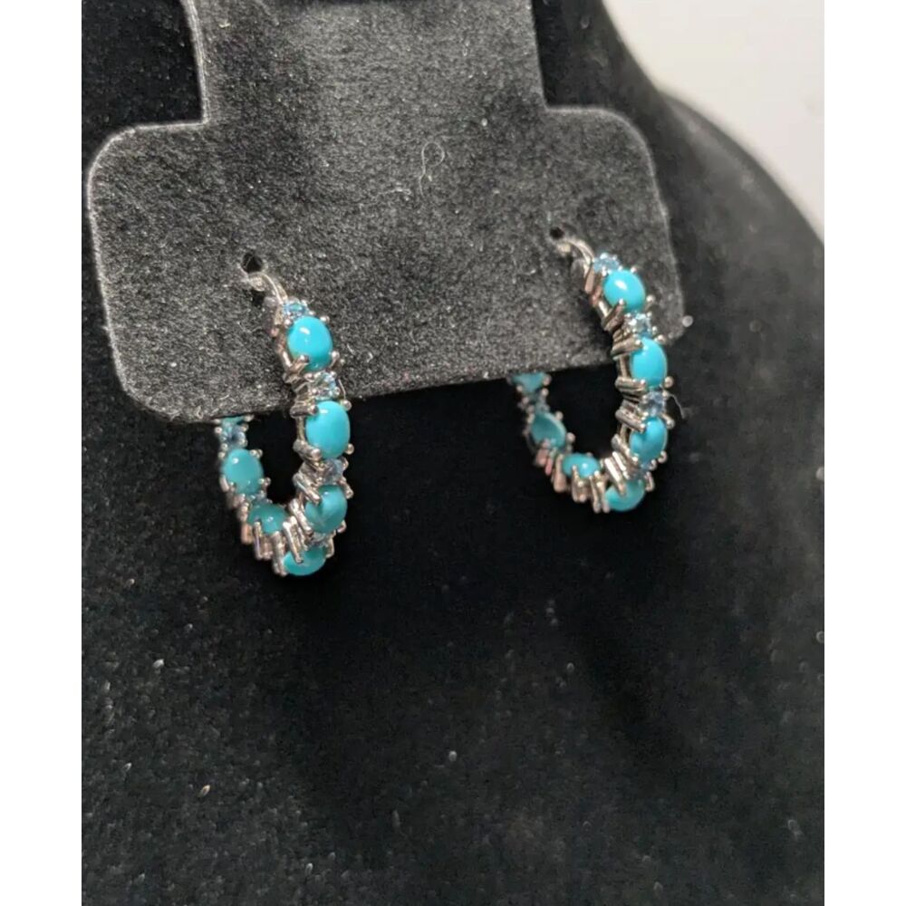 Sleeping Beauty Turquoise/0.61CTW Blue Topaz Rhodium Sterling Silver Earrings